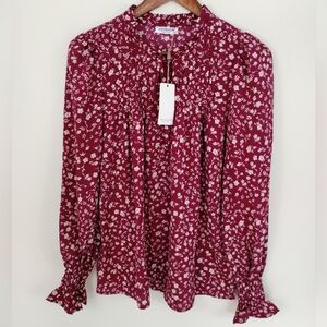 HOTOUCH Women Long Sleeve Top Small Floral Pink Lightweight Peasant Lightweight